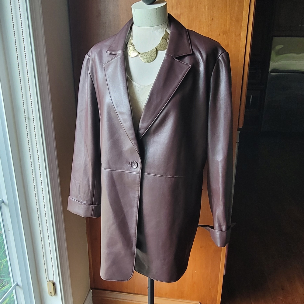 Chico's Women's Maroon Brown Faux Leather Jacket Size 3 (16/XL)